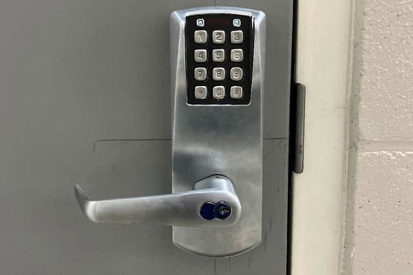 A keypad lock for an access control service.